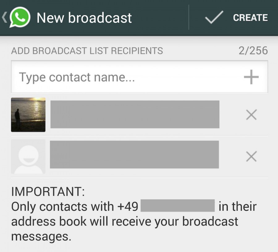 WhatsApp Nachricht an viele Empfänger ohne Gruppe versenden