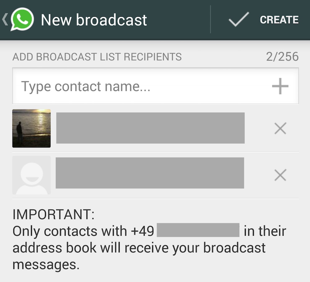 WhatsApp Broadcast Funktion