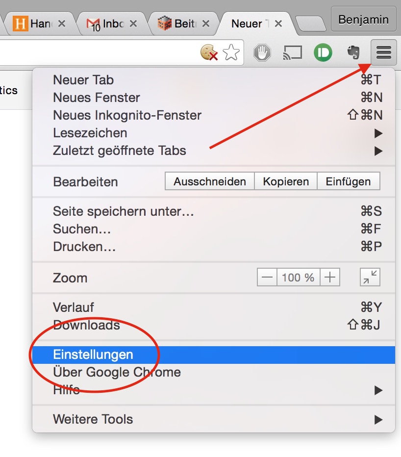 Google Chrome Einstellungen (Bild: Screenshot Google Chrome).