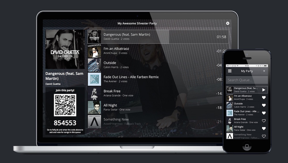 Festify erlaubt Gästen das Abstimmen über die zu spielende Musik (Bild: Screenshot getFestify.com).