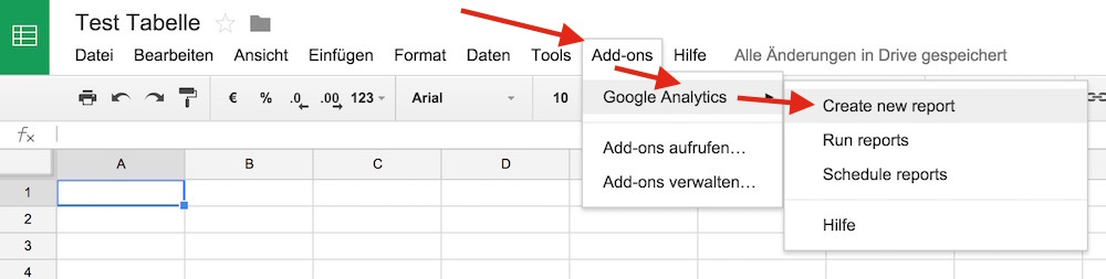 In Google Tabellen findet sich die Option Add-ons (Bild: Screenshot Google Tabellen).