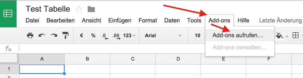 Über Add-ons lassen sich zusätzliche Funktionen zu Google Tabellen hinzufügen (Bild: Screenshot Google Tabellen).