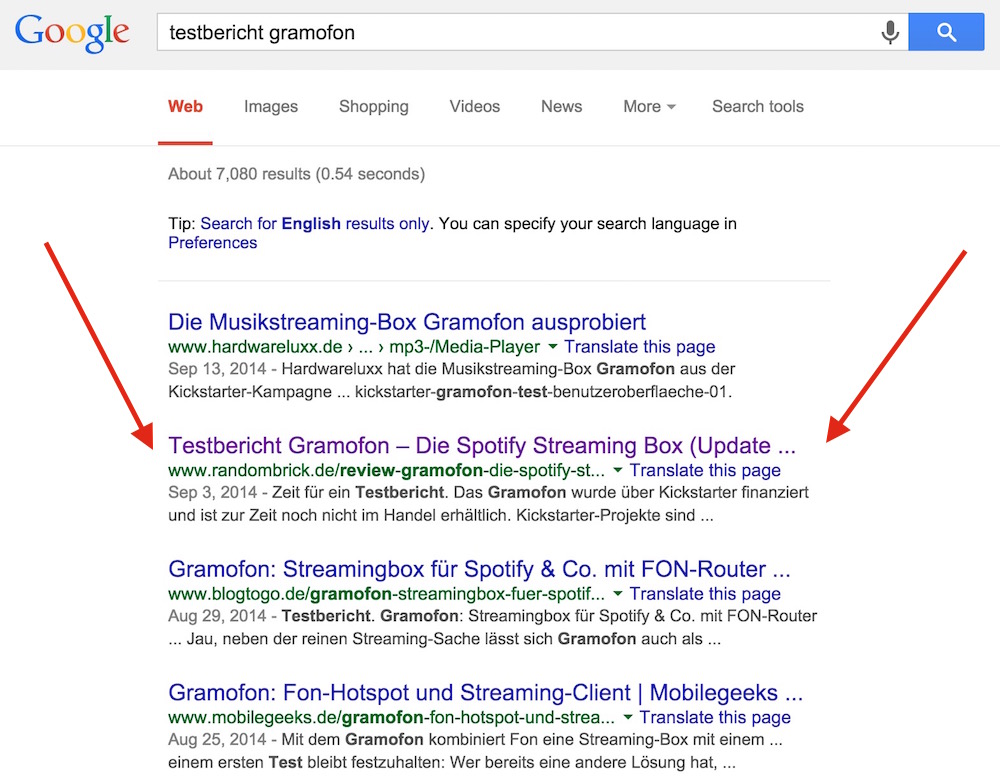 Auf Platz 2 in der Google Suche sorgt für Traffic (Bild: Screenshot Google.de).