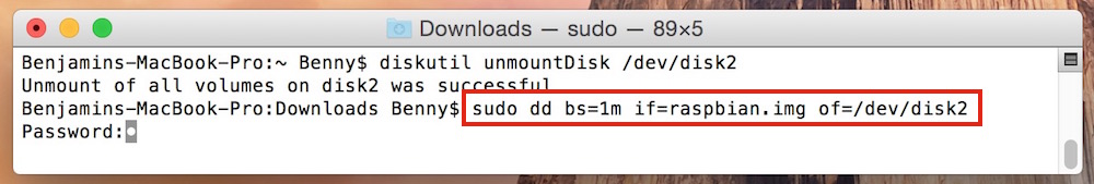 Passwort Eingabe in macOS Terminal (Bild: Screenshot macOS).
