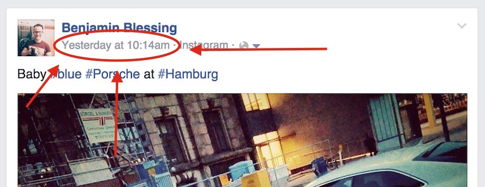 Facebook Datumsstempel anklicken für Direktlink zum Post (Bild: Facebook Benjamin Blessing).