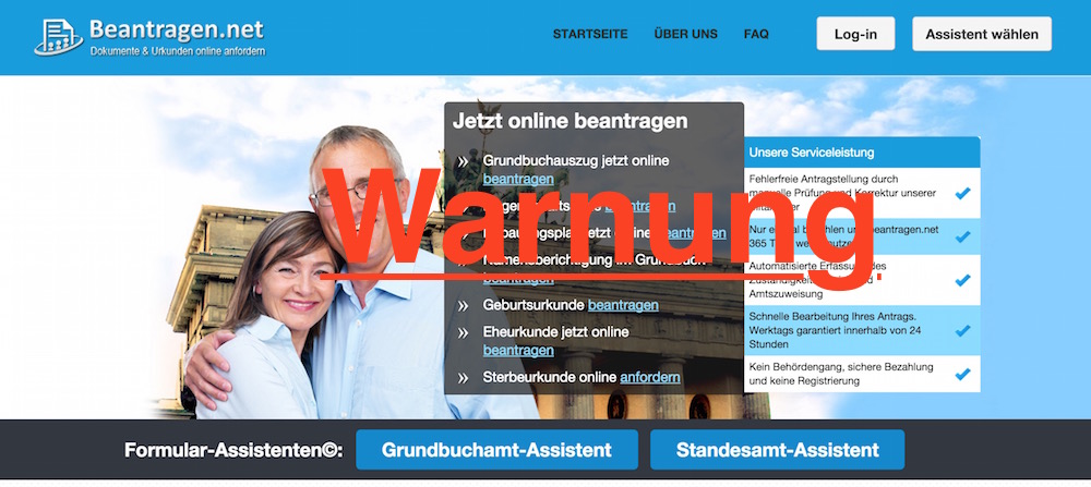 Beantragen.net bietet das Erledigen von Behördengängen online an (Bild: Screenshot Beantragen.net).