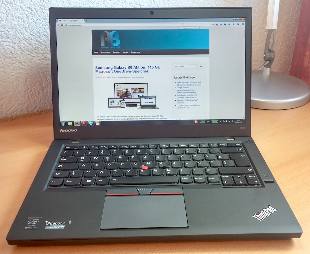 Das Lenovo ThinkPad T450s (Bild: Copyright Benjamin Blessing).