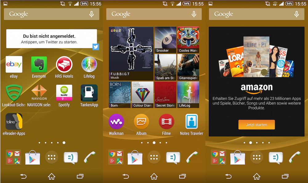 Vorinstallierte Apps auf dem Sony Xperia Z3 Desktop (Bild: Screenshot Android).