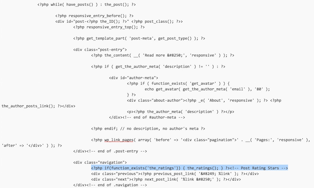Integration des WP-PostRatings Code (Bild: Screenshot WordPress).