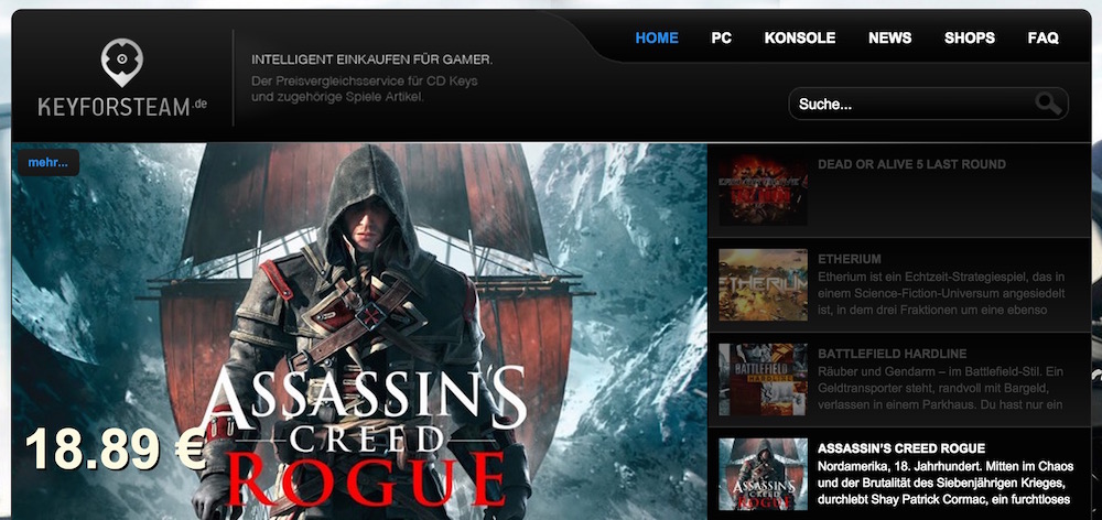 Keyforsteam.de sucht nicht ausschließlich nach Spiele für Steam (Bild: Screenshot keyforsteam.de).