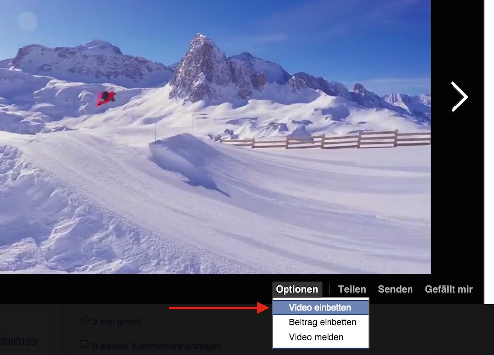 Facebook Videos in Webseiten einbinden (Bild: Screenshot GoPro Facebook).