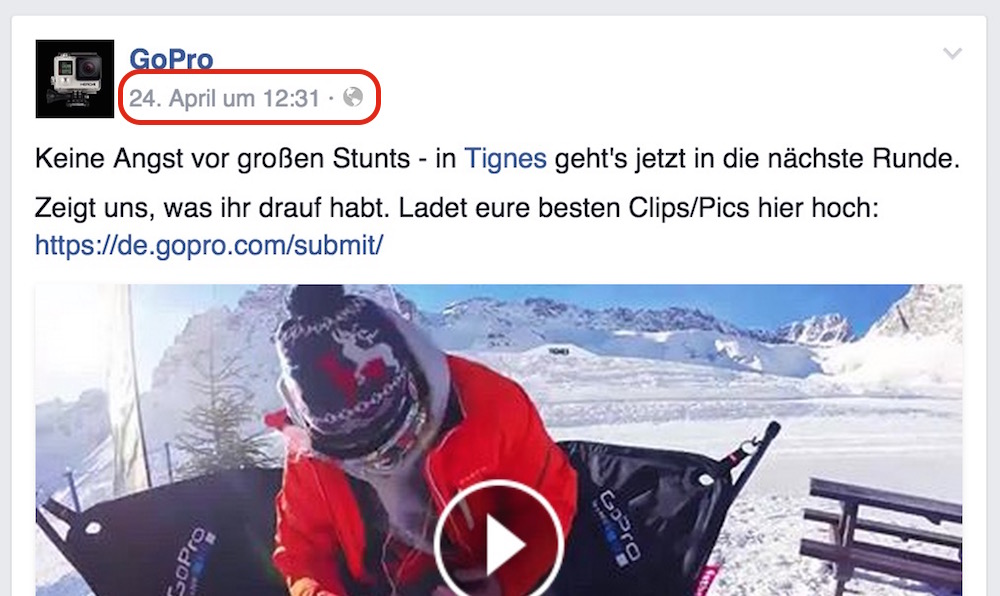 Facebook Videos in Webseiten einbinden (Bild: Screenshot GoPro Facebook).