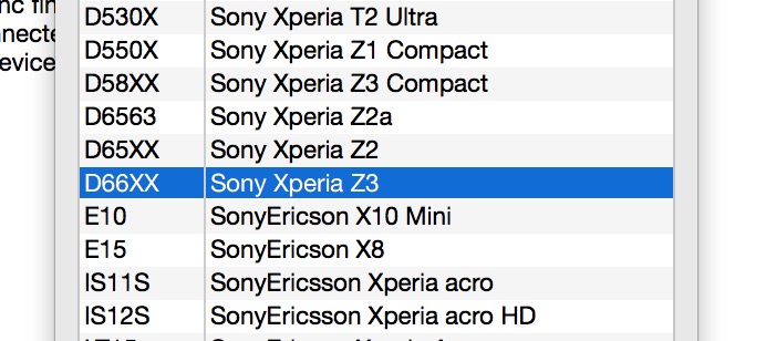 Das Sony Xperia Z3 auswählen (Bild: Screenshot Flashtool).