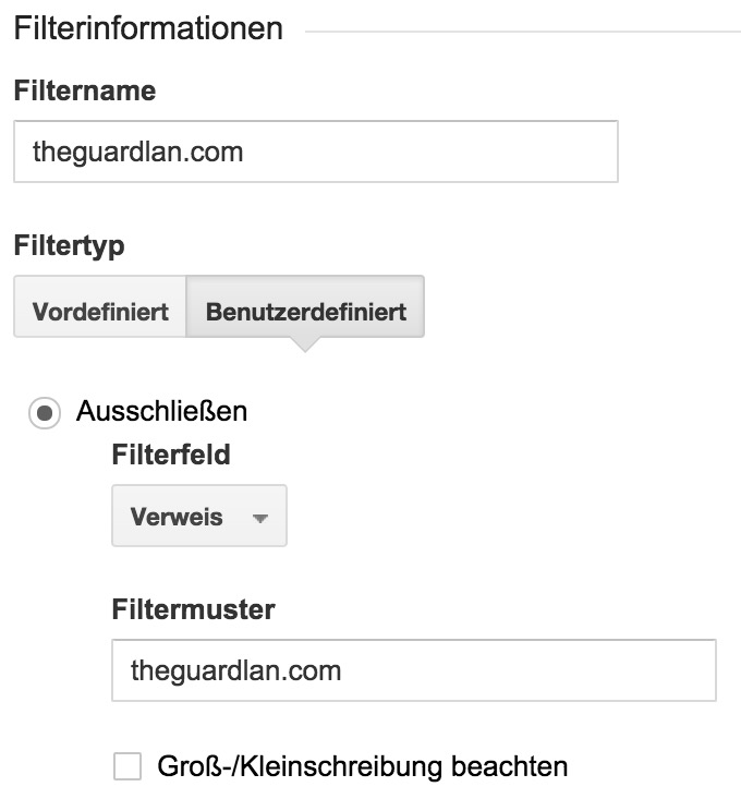 Filter 2 in Google Anaytics (Bild: Screenshot Google Analytics).