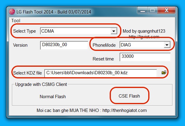 LG Flash Tool 2014 Einstellungen (Bild: Screenshot LG Flash Tool 2014).