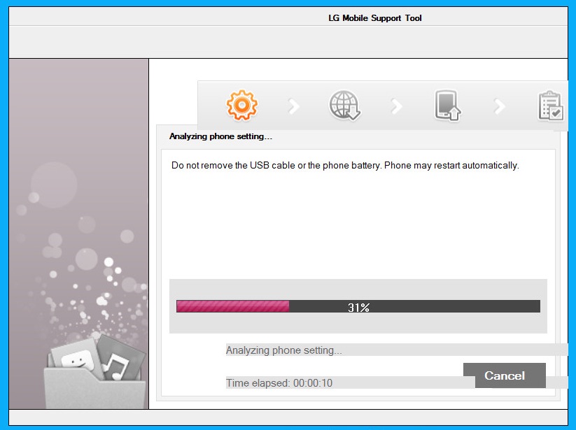 LG Support Tool beim Flashen (Bild: Screenshot LG Support Tool 2014).