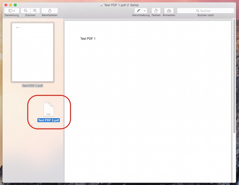 PDF Dateien in OS X zusammenfügen (Bild: Screenshot Vorschau).