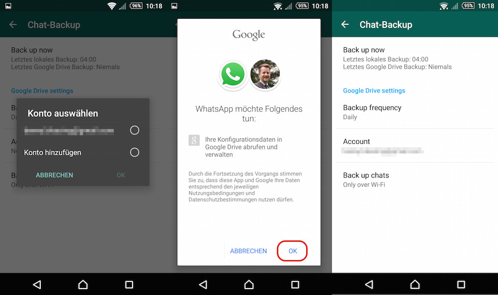 WhatsApp mit Google Drive verbinden (Bild: Screenshot WhatsApp).