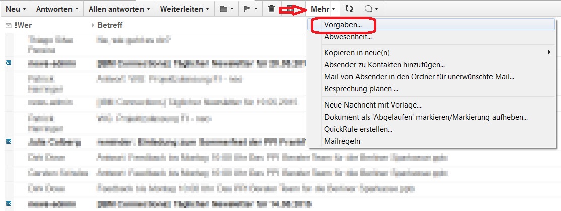 Lotus Notes 9 E-Mail Vorgaben öffnen (Bild: Screenshot Lotus Notes 9).