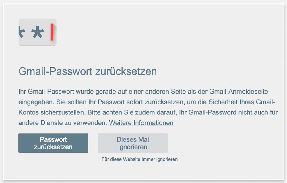 Passwort Warnung für Chrome (Bild: Screenshot Google Chrome Erweiterungen).
