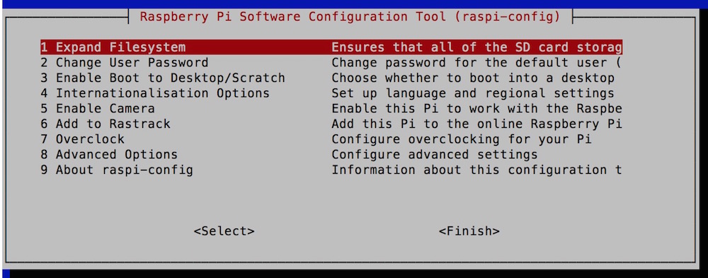 Raspberry Pi Konfigurationsmenü unter Raspbian (Bild: Screenshpt Raspbian).
