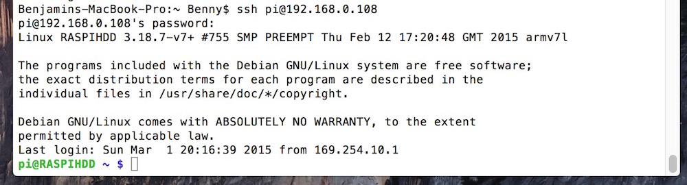 Raspberry Pi über SSH-Verbindung steuern (Bild: Screenshot Terminal unter OS X).