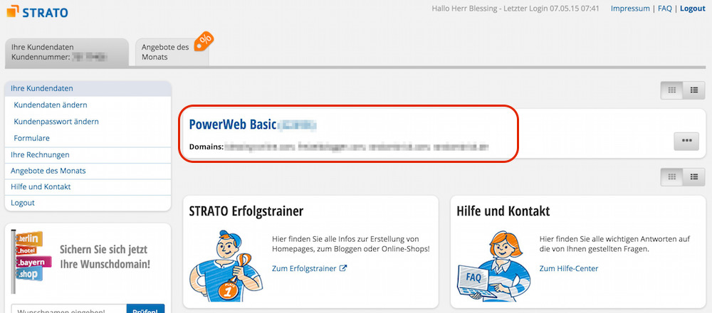 Webhosting Paket im Strato Kundencenter auswählen (Bild: Screenshot Strato.de).