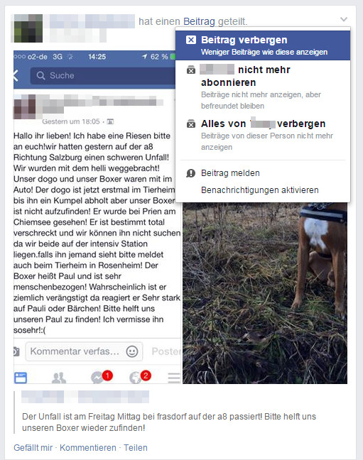 Beiträge auf Facebook verbergen (Bild: Screenshot Facebook).