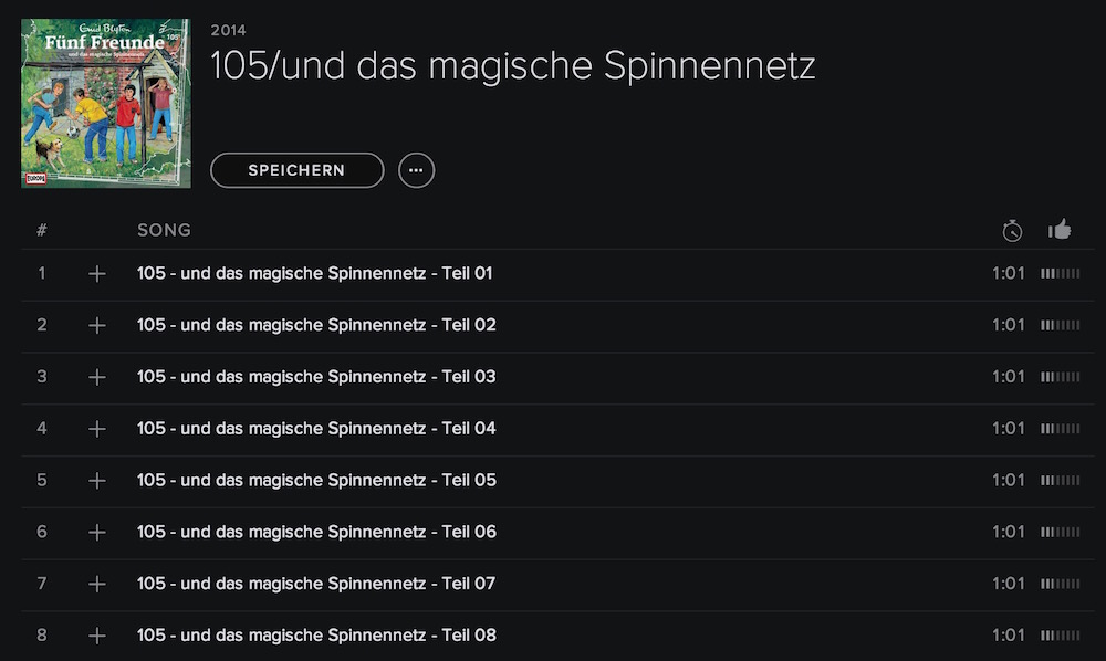 Fünf Freunde Hörbuch bei Spotify (Bild: Spotify).