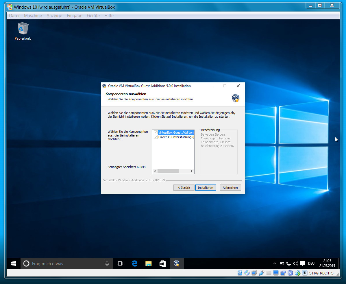 Die VboxGuestAdditions.iso ermöglicht Direct3D Unterstützung im Gastsyste, (Bild: Screenshot VirtualBox).