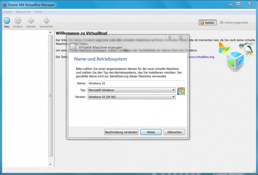 VirtualBox neue virtuelle Maschine - RandomBrick.de