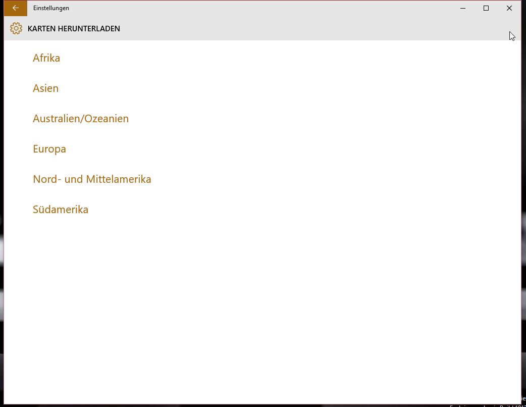 Windows 10 Offlinekarten nach Kontinent (Bild: Screenshot Windows 10).