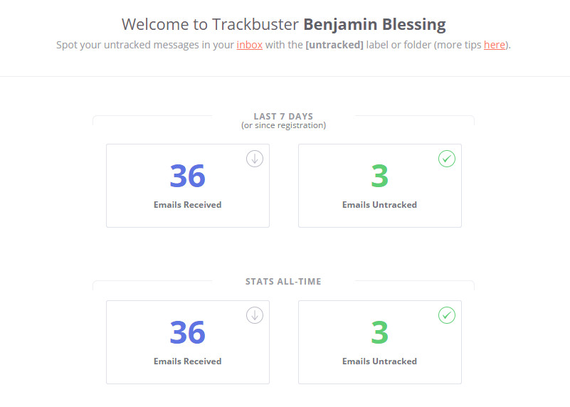 Der Report zeigt die Anzahl der analysierten E-Mails und die Anzahl der E-Mails mit Tracking-Code (Bild: Screenshot Trackbuster).