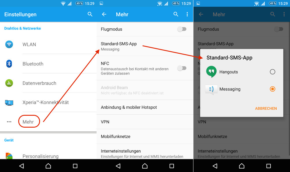 Android App für SMS Nachrichten ändern (Bild: Screenshot Android).