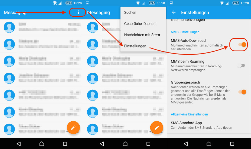 Messaging: Automatischer Download von MMS deaktivieren (Bild: Screenshot Android).