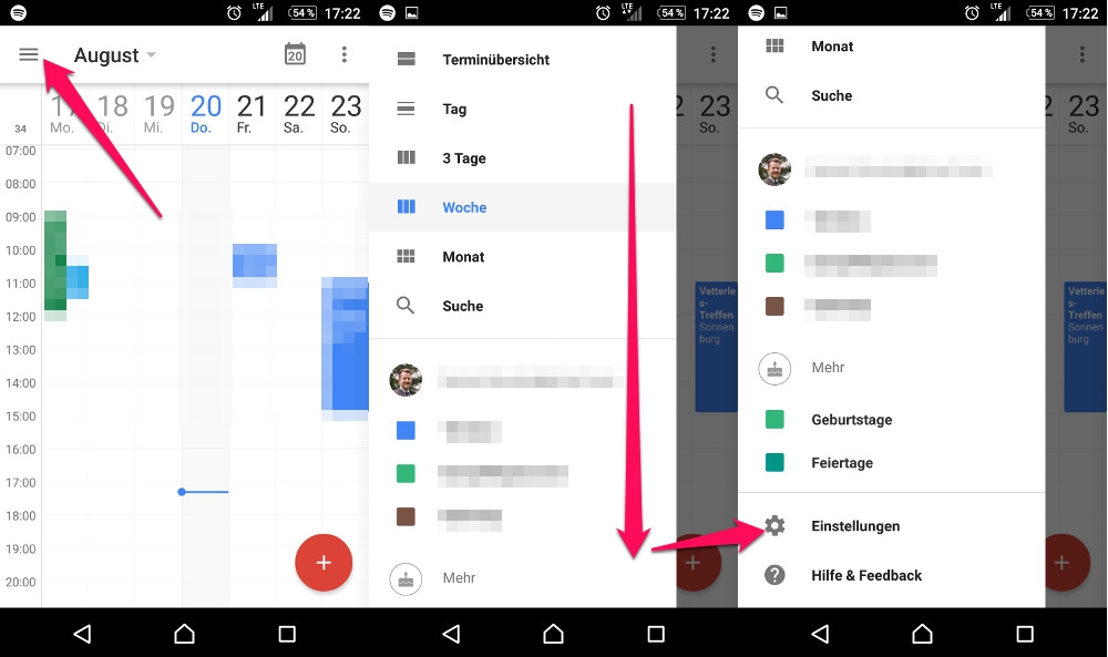 Die Wochentage in der Google Kalender App anzeigen (Bild: Screenshot Android).