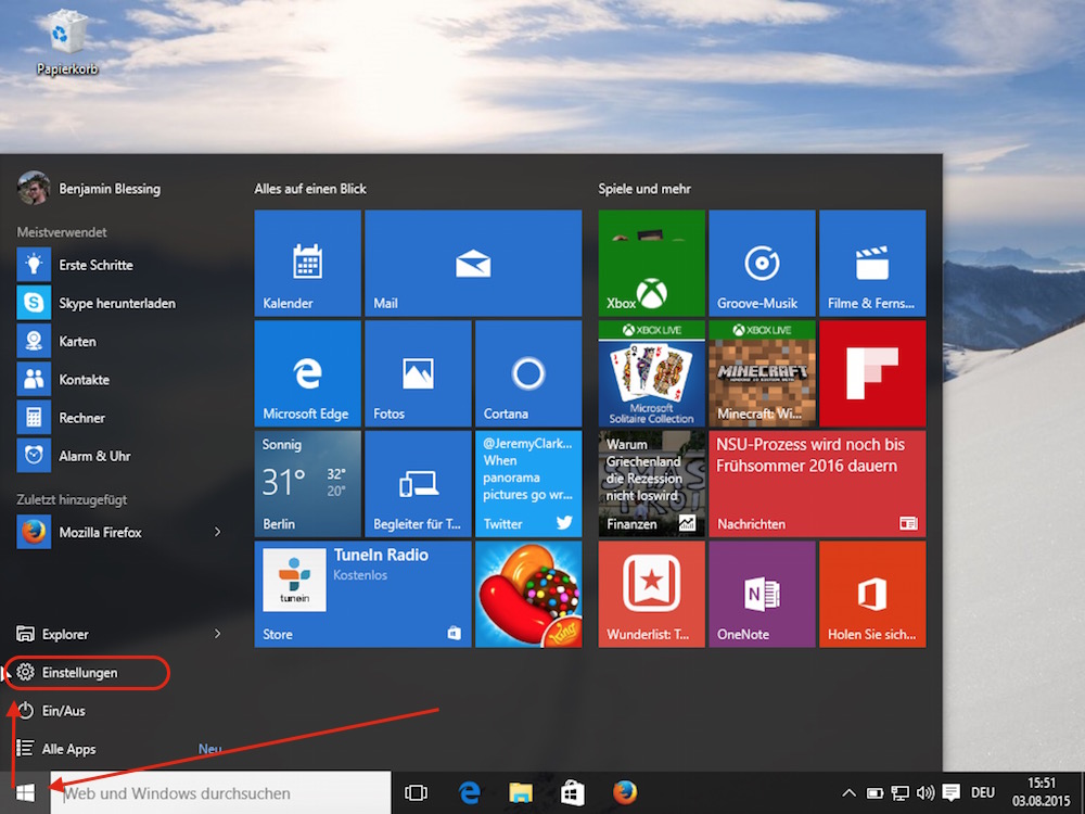 Windows 10 Einstellungen (Bild: Screenshot Windows 10).