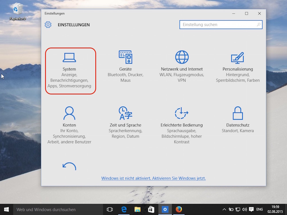 Einstellungen zum System unter Windows 10 (Bild: Screenshot Windows 10).