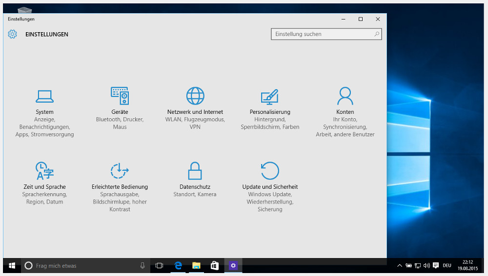 Ohne Umweg über das Startmenü. Windows 10 Einstellungsseite per Tastenkombination (Bild: Screenshot Windows 10).