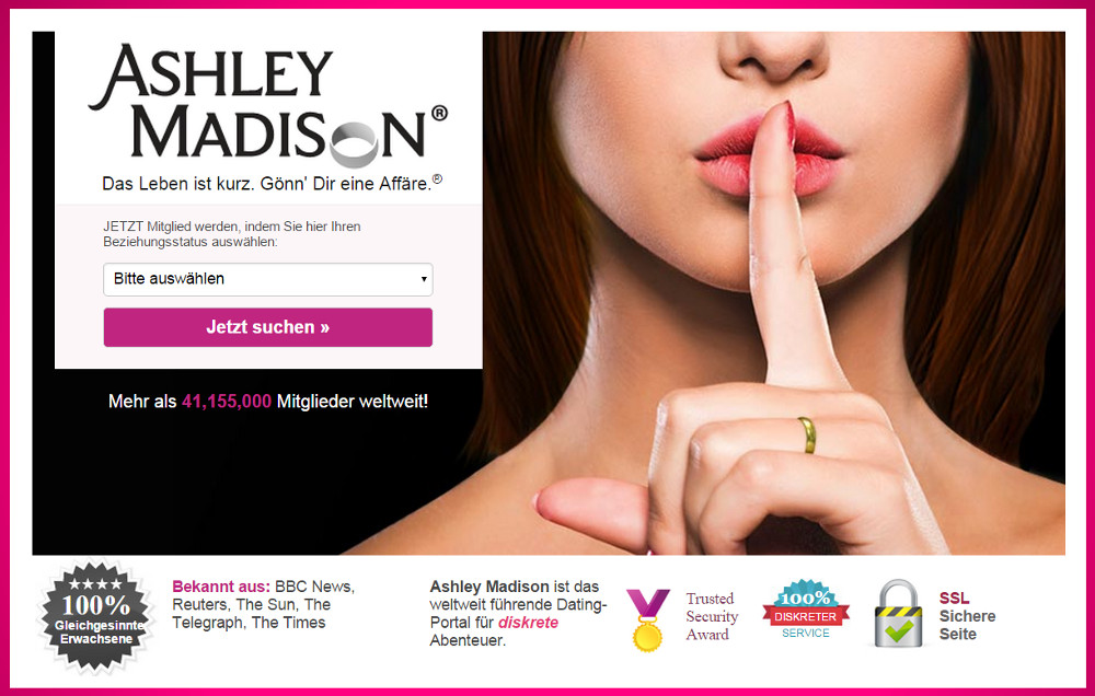 Ashley Madison wirbt für seriöse, diskrete Seitensprünge (Bild: Screenshot Ashley Madison).