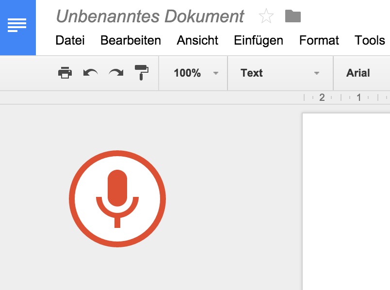 Leuchtet das Mikrofon rot, hört Google zu (Bild: Screenshot Google Docs).