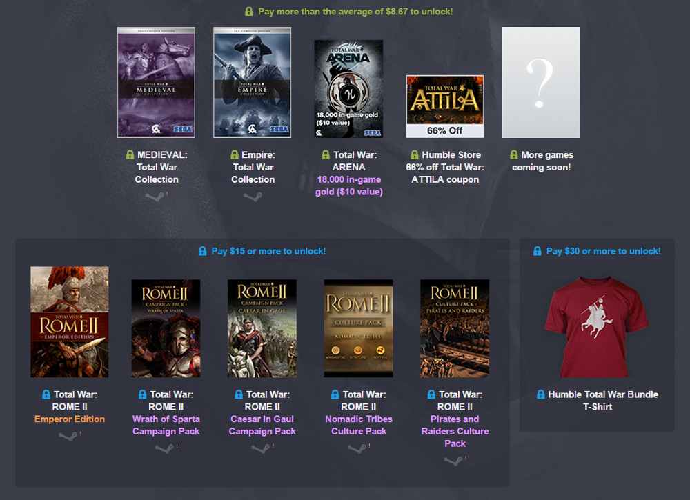 Das Humble Total War Bundle verspricht viel Spielspaß für Strategen (Bild: Screenshot Humble Bundle).