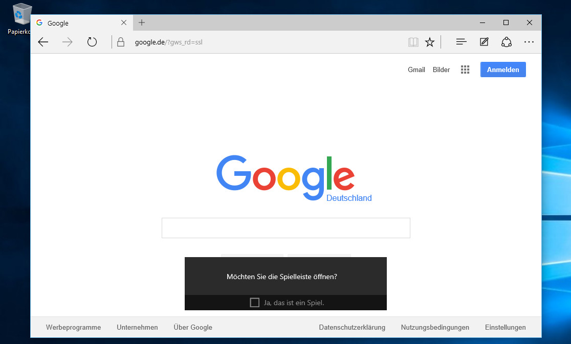 Windows 10 fragt pro Programm einmalig, ob es sich um ein Spiel handelt (Bild: Screenshot Windows 10).