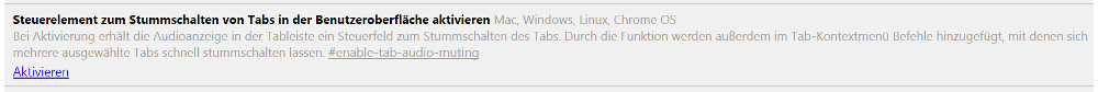 Google Chrome Steuerelement zum Stummschalten von Tabs aktivieren (Bild: Screenshot Google Chrome).