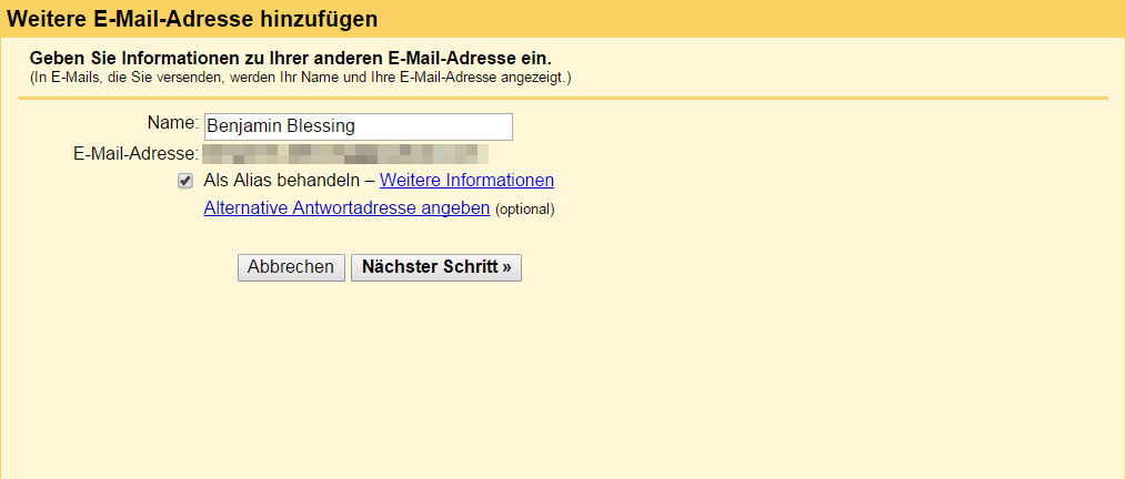 Outlook.com E-Mails über Gmail versenden (Bild: Screenshot Gmail).