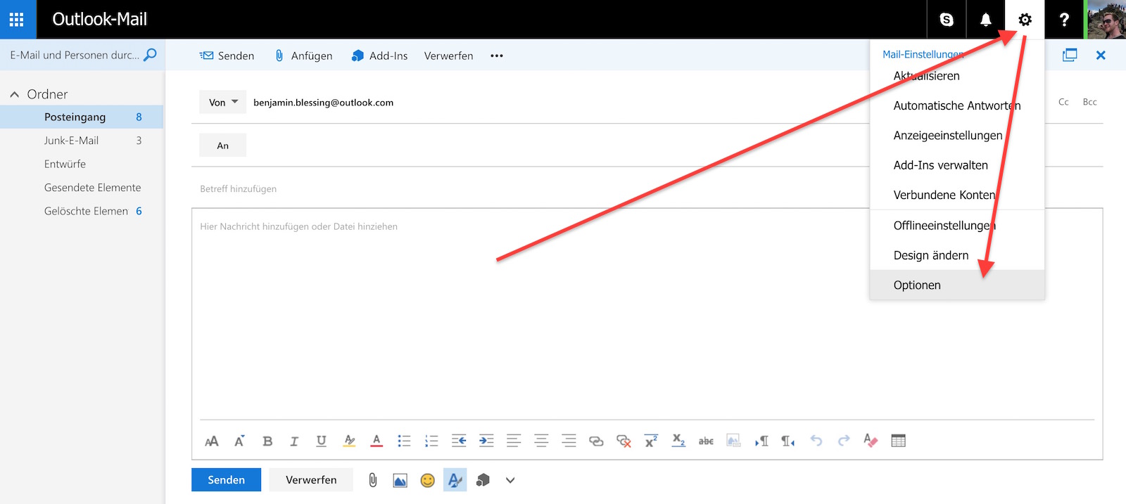 POP und IMAP Nutzung für Outlook.com freischalten