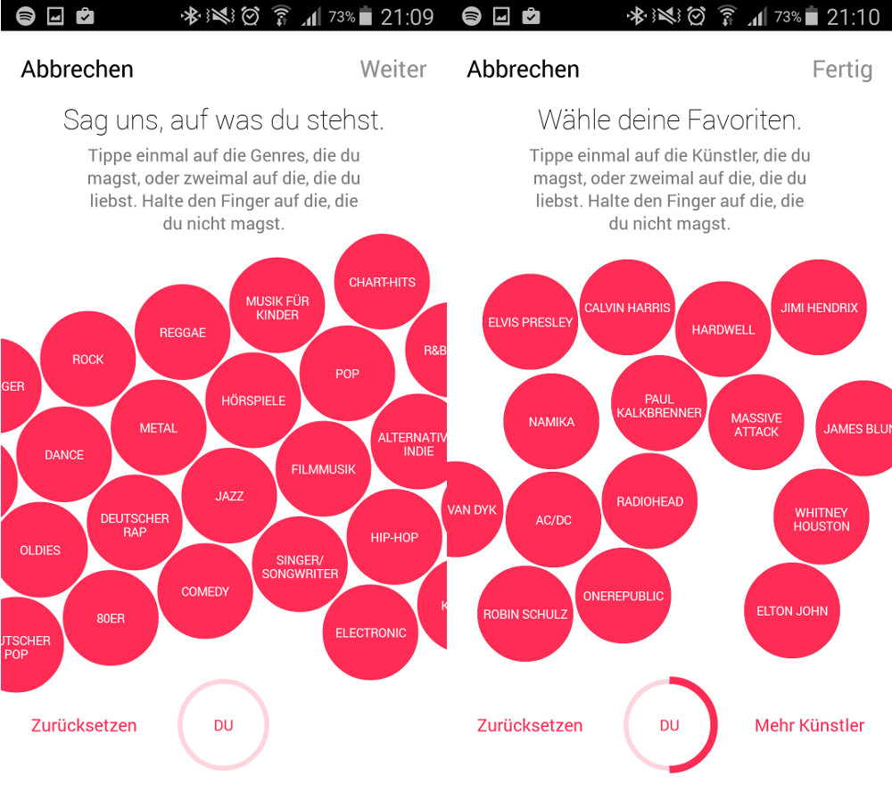 Apple Music fragt beim Einrichten nach dem Musikgeschmack des Hörers (Bild: Screenshot Apple Music).