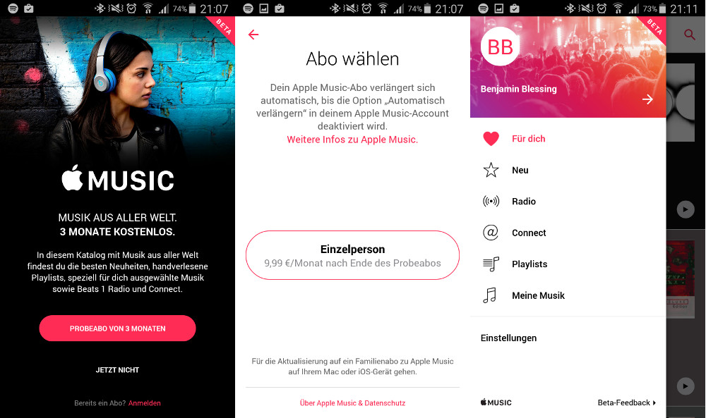 Apple Music für Android ist verfügbar (Bild: Screenshot Apple Music).