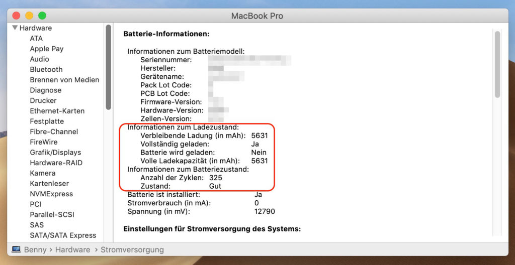 MacBook Informationen zur Batterie