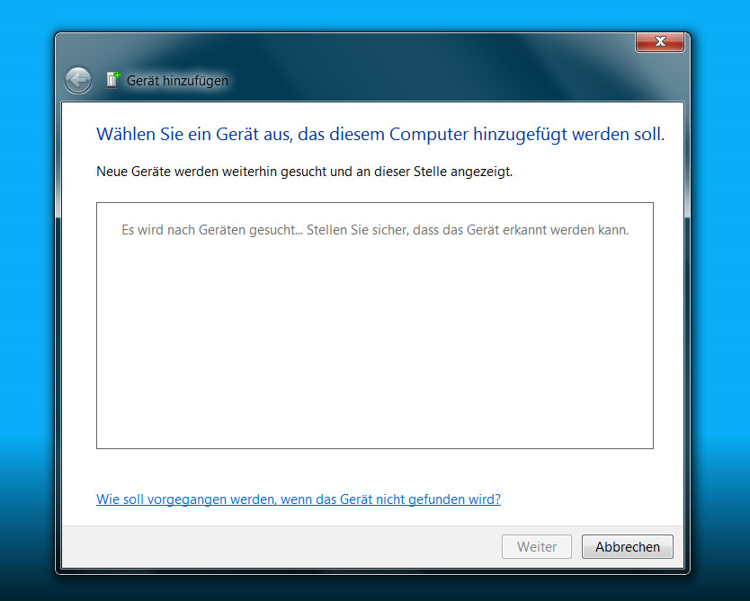 Windows 7 findet Bluetooth-Lautsprecher nur, wenn diese im Paring-Modus sind (Bild: Screenshot Windows 7).